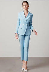 Blue Tailored V-Neck Blazer Suit